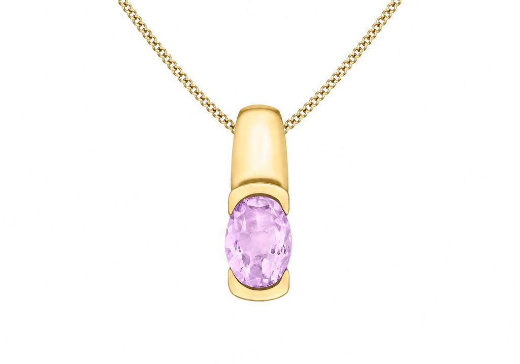 Овална висулка с аметист от 9ct жълто злато