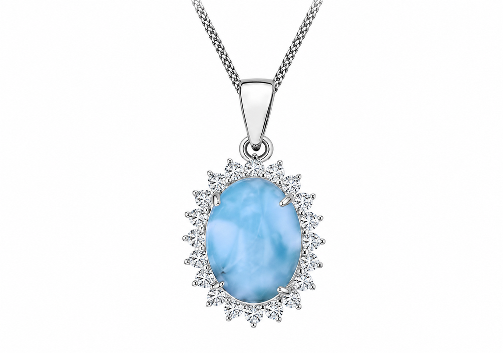 Sterling Silver Blue Larimar & White Zirconia Cluster Pendant