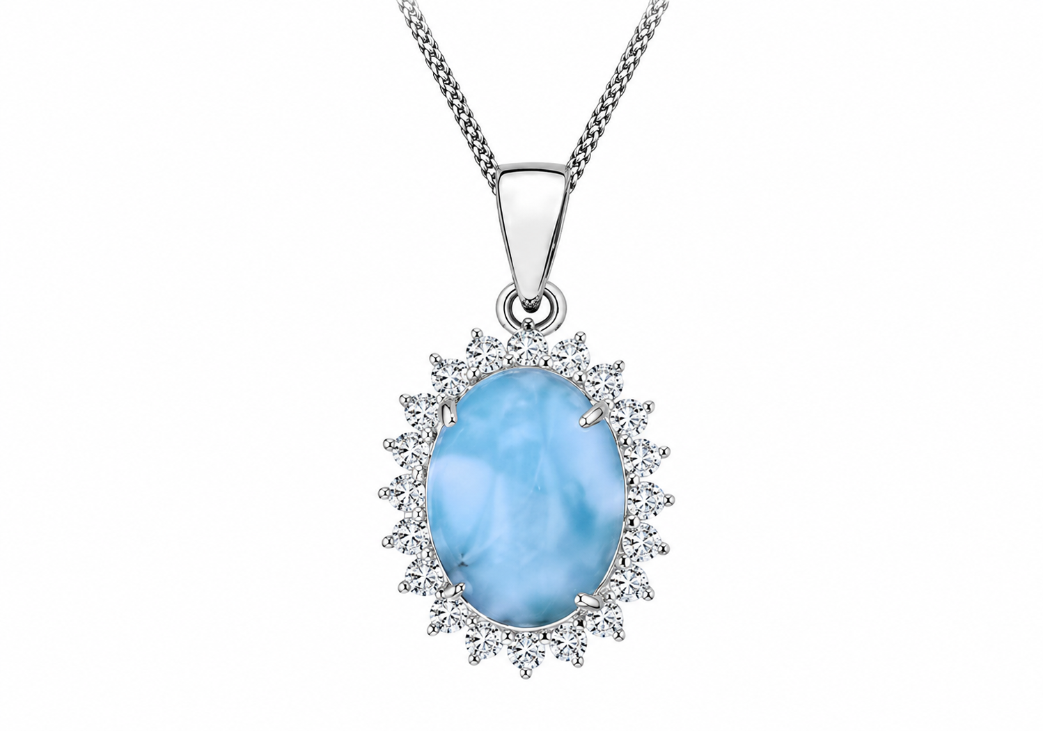 Sterling Silver Blue Larimar & White Zirconia Cluster Pendant
