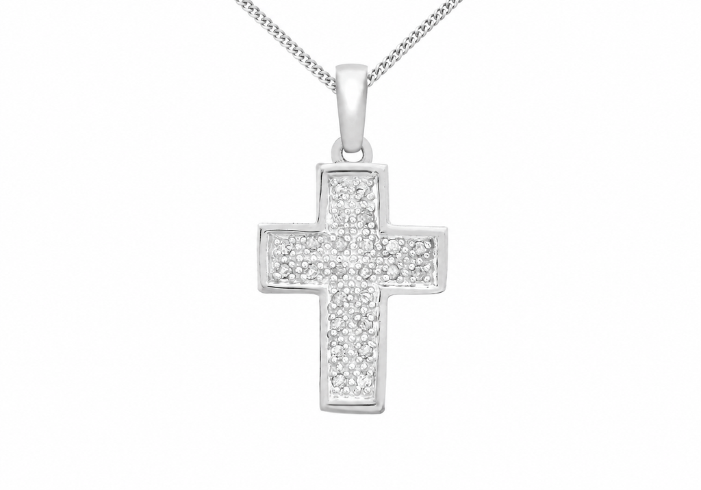 9ct White Gold 0.15ct Diamond Cross Pendant
