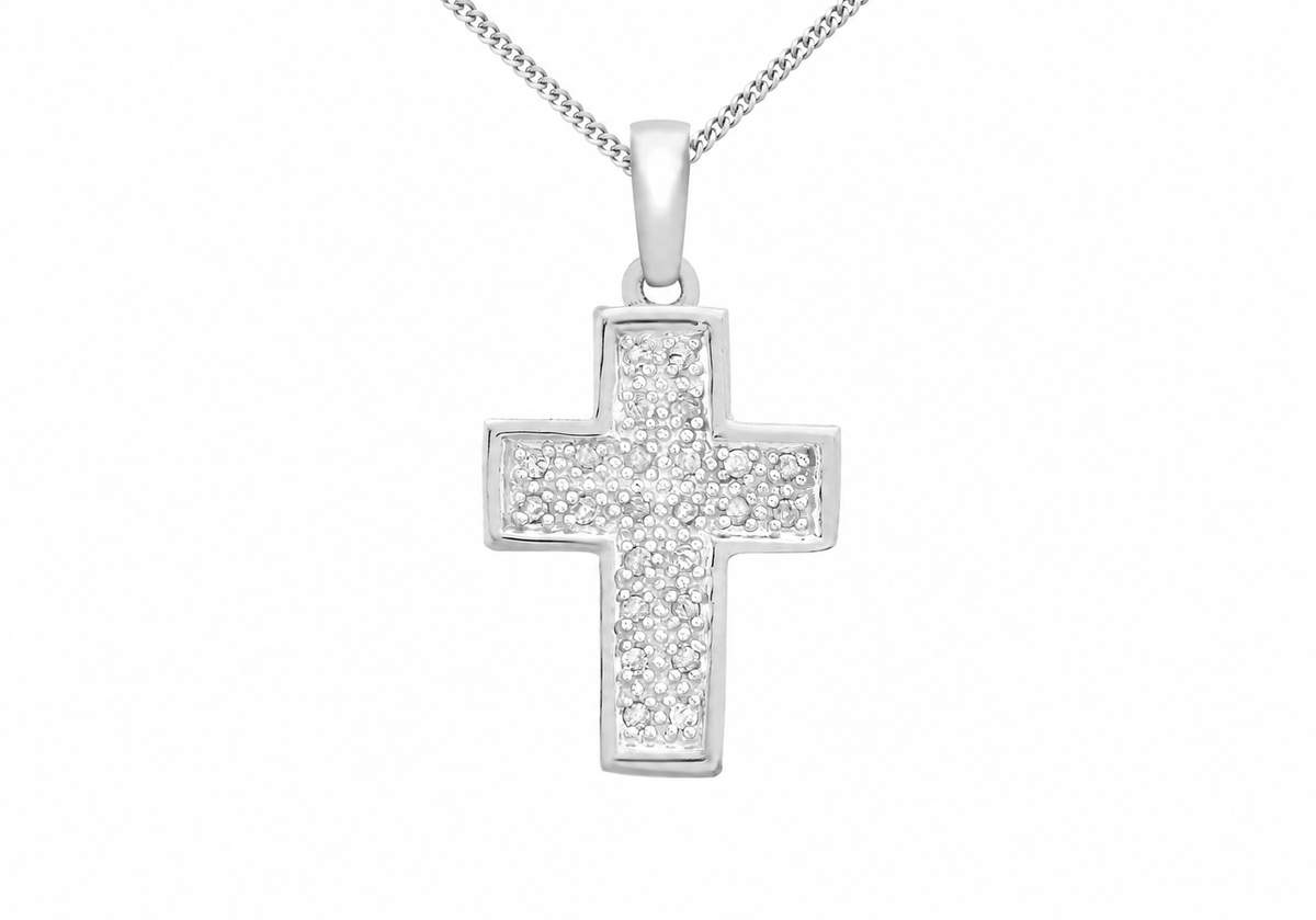 Висулка с диамантен кръст от 9ct бяло злато 0,15ct