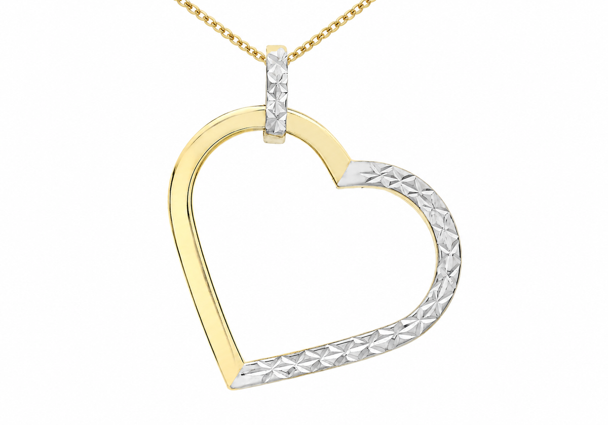 9ct Two-Tone Gold Diamond Cut Heart Pendant