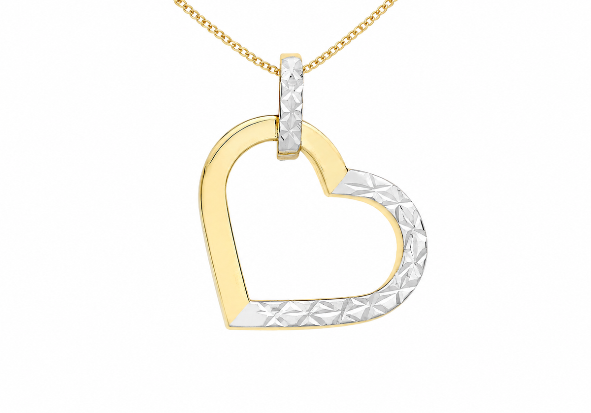 9ct Two-Tone Gold Diamond Cut Heart Pendant