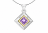 9ct Two-Tone Gold 0.10ct Diamond & Square-Cut Amethyst Pendant