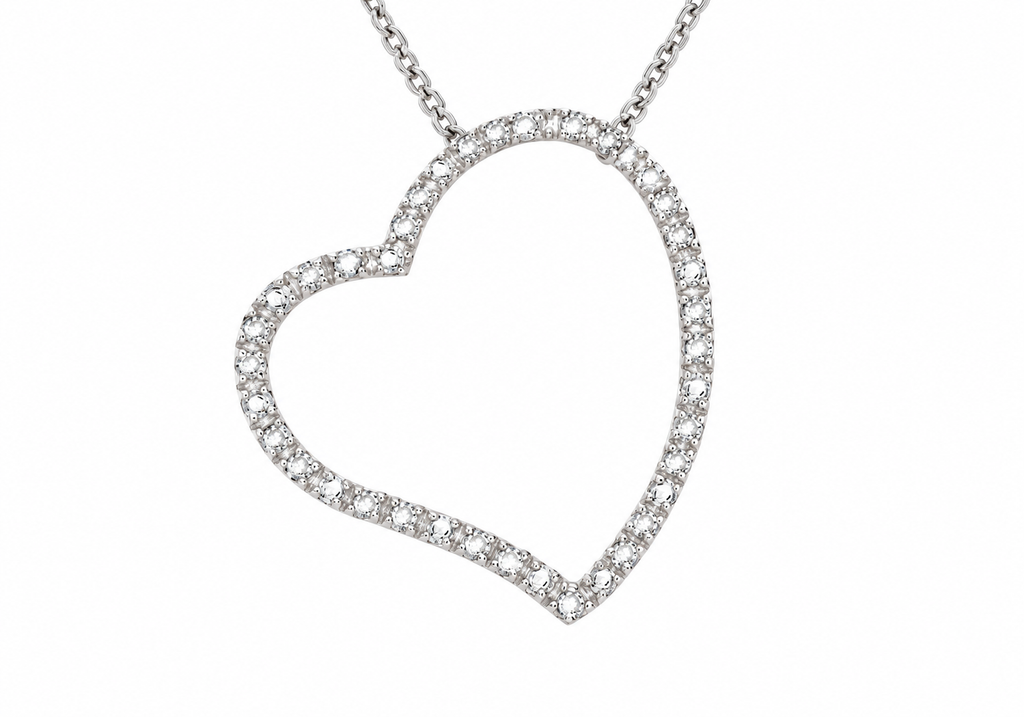 9ct White Gold 0.15ct Diamond Open-Heart Slider Pendant