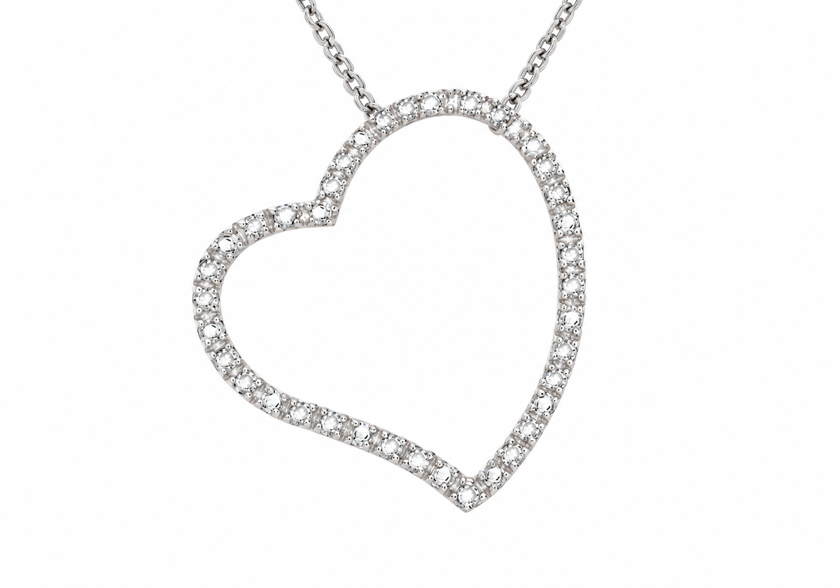 9ct White Gold 0.15ct Diamond Open-Heart Slider Pendant
