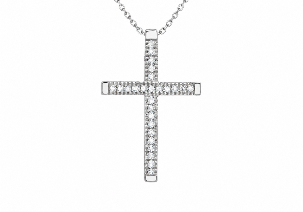 9ct White Gold 0.12ct Diamond Cross Slider Pendant