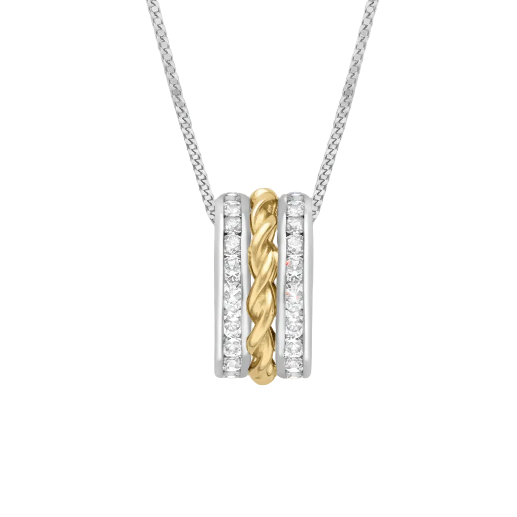 9ct Two-Tone Gold Zirconia Twined Barrel Slider Ring Pendant