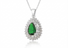 Emerald Green & White Zirconia Sterling Silver Cluster Teardrop Pendant