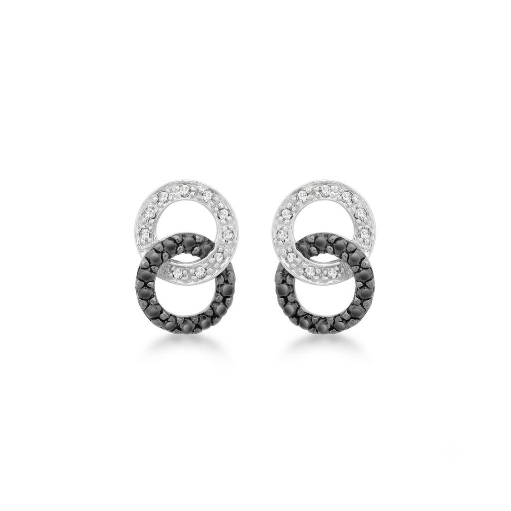 9ct White Gold 0.40ct Black & White Diamond Interlink Earrings