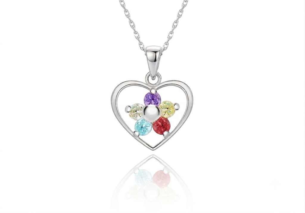 Sterling Silver Multicolour Zirconia Flower Heart Pendant