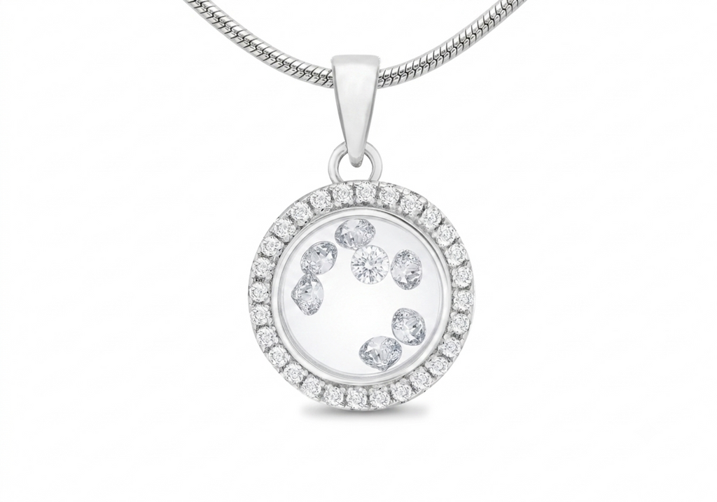 Sterling Silver Round Floating Zirconia Stones Pendant