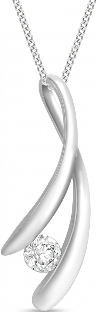 9ct White Gold Zirconia Wave Crossover Pendant