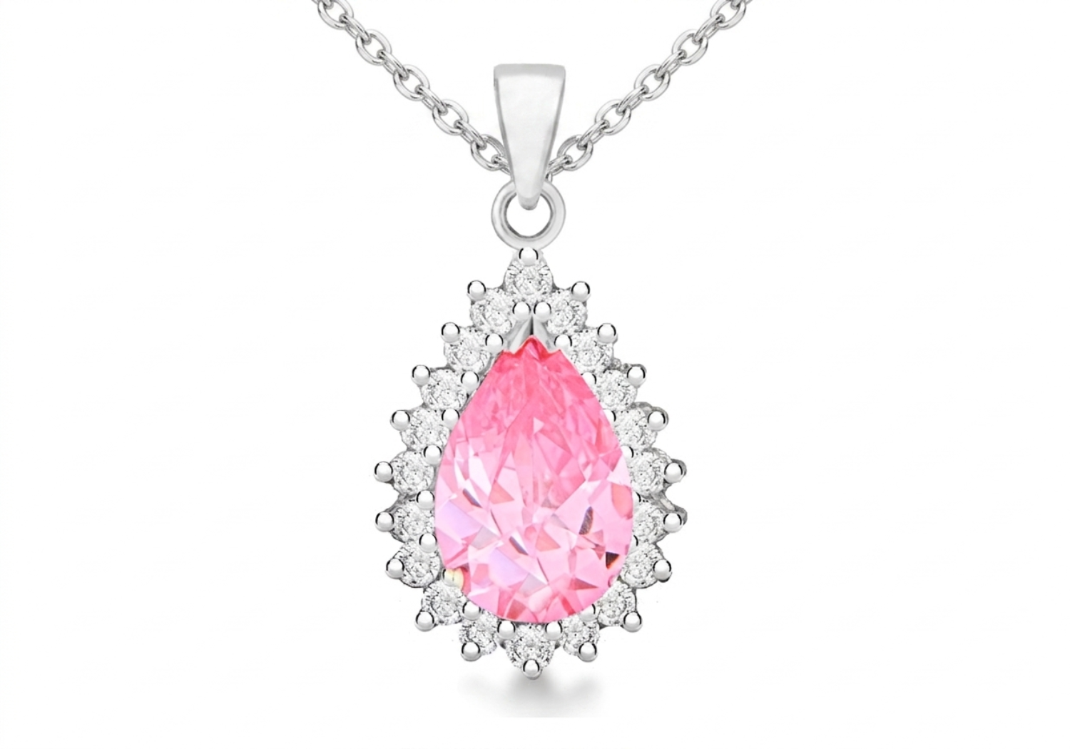 Pink Radiance Sterling Silver & White Zirconia Cluster Teardrop Pendant