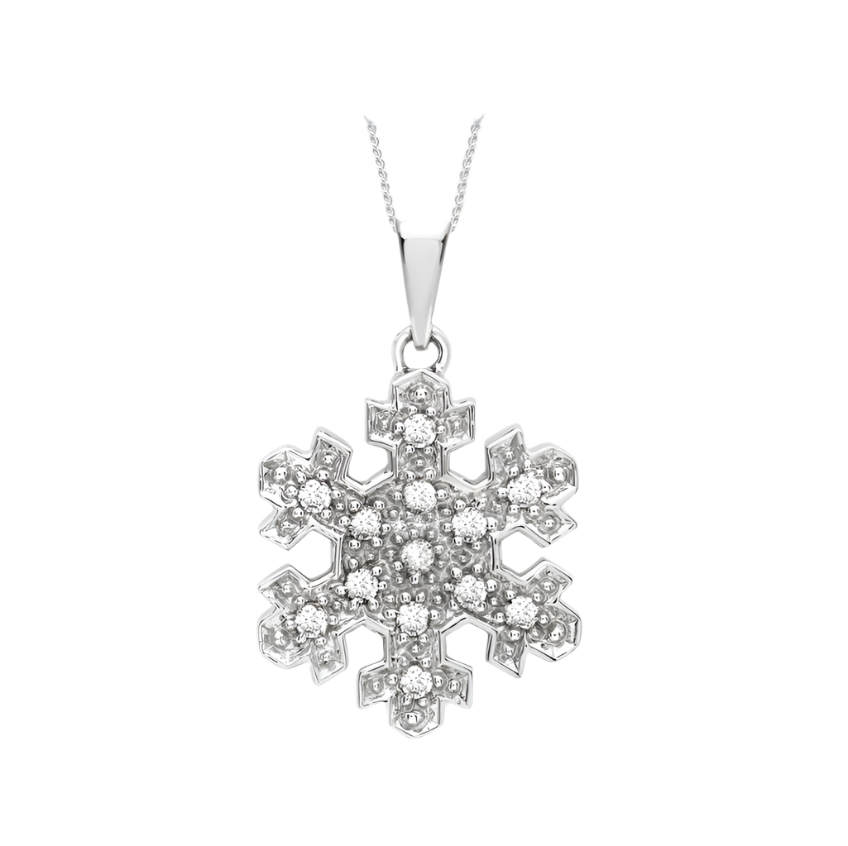 9ct White Gold 0.17ct Diamond Snowflake Pendant