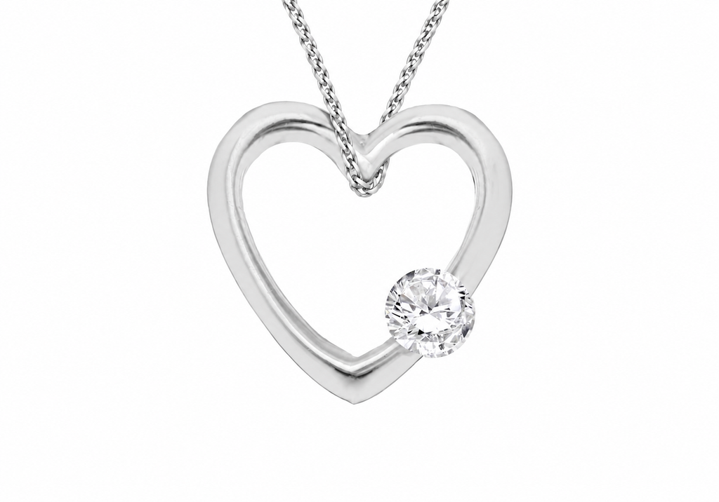 Sterling Silver Open Heart Solitaire Pendant Necklace