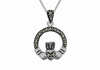 Sterling Silver Marcasite Gemstone Claddagh Pendant