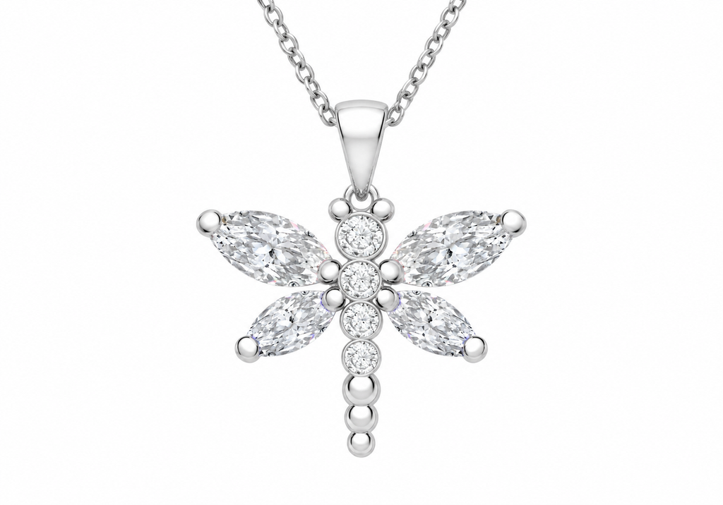 Sterling Silver Marquise & Round Zirconia Dragonfly Pendant