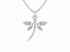A silver dragonfly pendant necklace with clear marquise-cut gemstones on the wings, suspended from a delicate silver chain against a plain white background.

