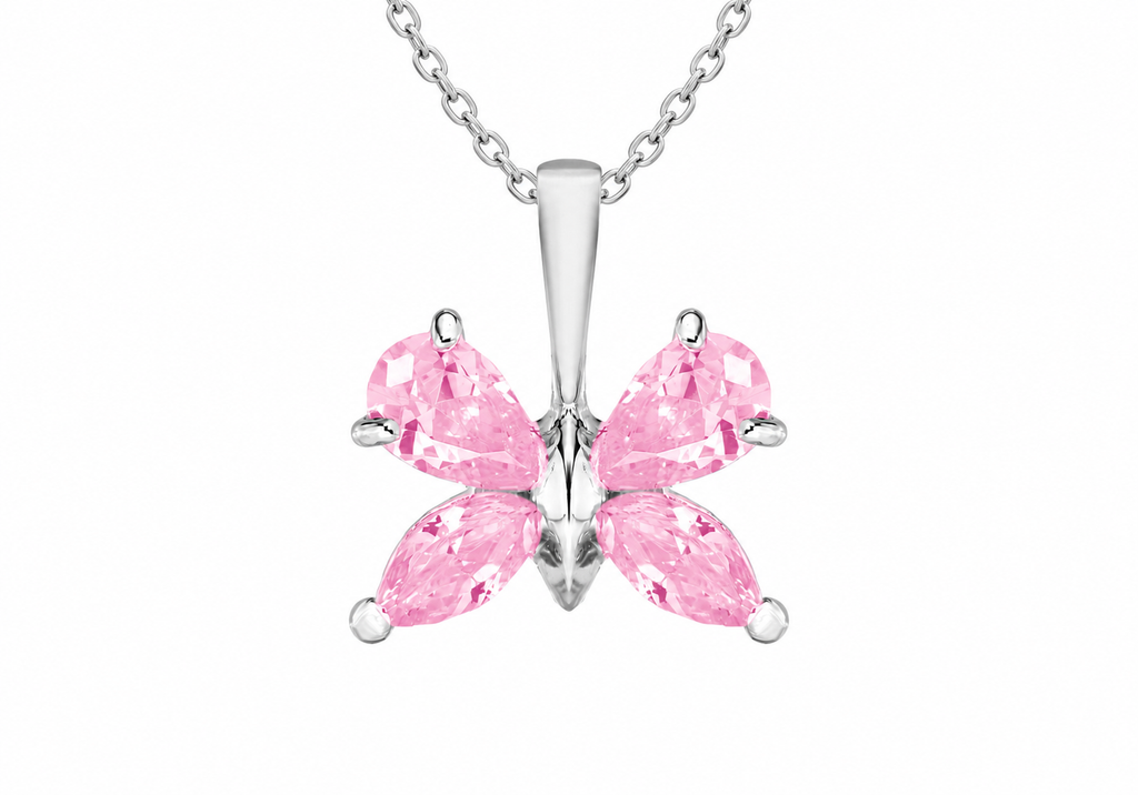 Sterling Silver Pink Zirconia Butterfly Pendant