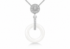 Sterling Silver Rhodium-Plated White Ceramic & Zirconia Halo Drop Pendant