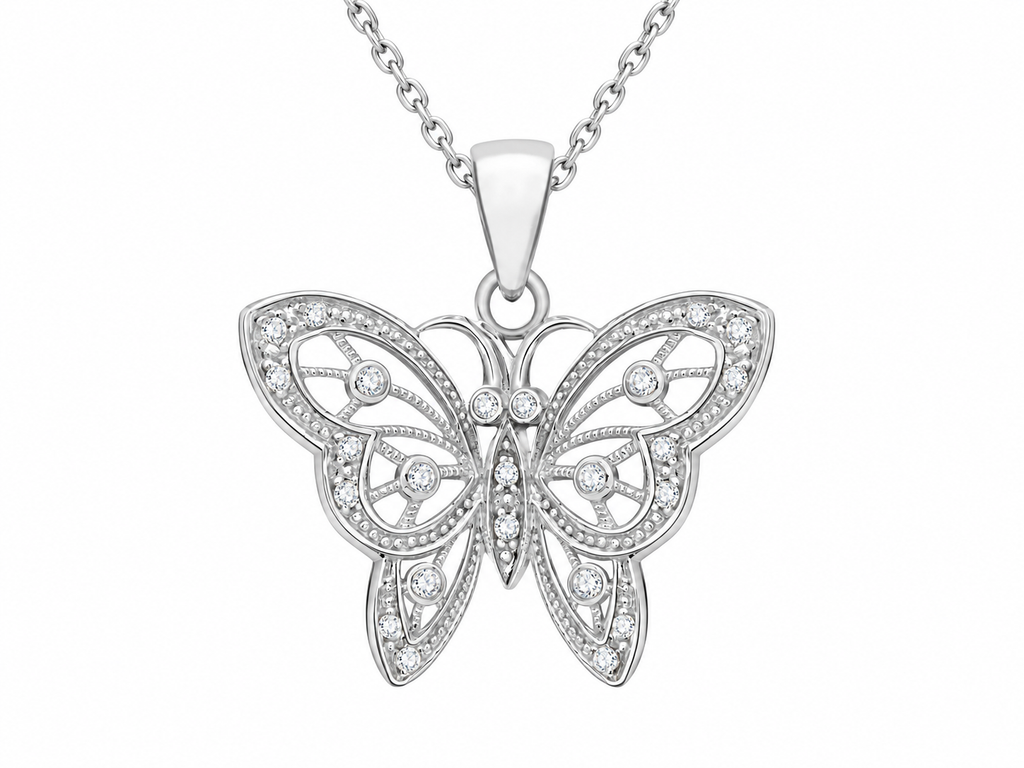 Sterling Silver Zirconia Filigree Butterfly Pendant
