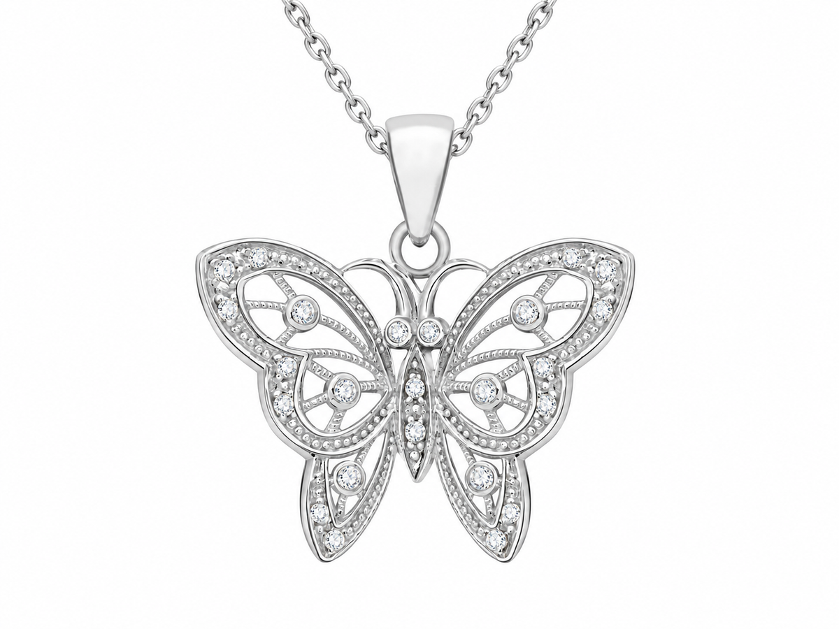 Sterling Silver Zirconia Filigree Butterfly Pendant