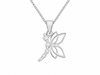 A silver dragonfly pendant necklace with clear gemstones on a delicate link chain, set against a plain white background.