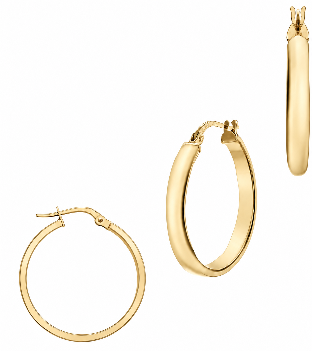 9ct Yellow Gold Bevelled Large Hoop Earrings