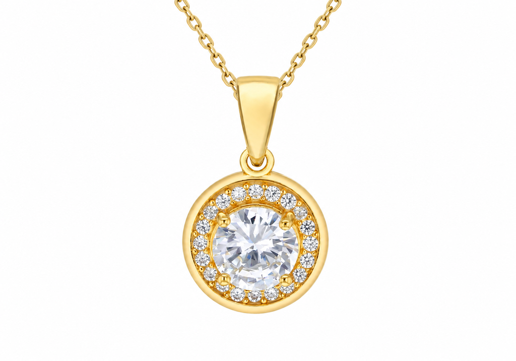 Yellow Gold Plated Zirconia Halo Pendant
