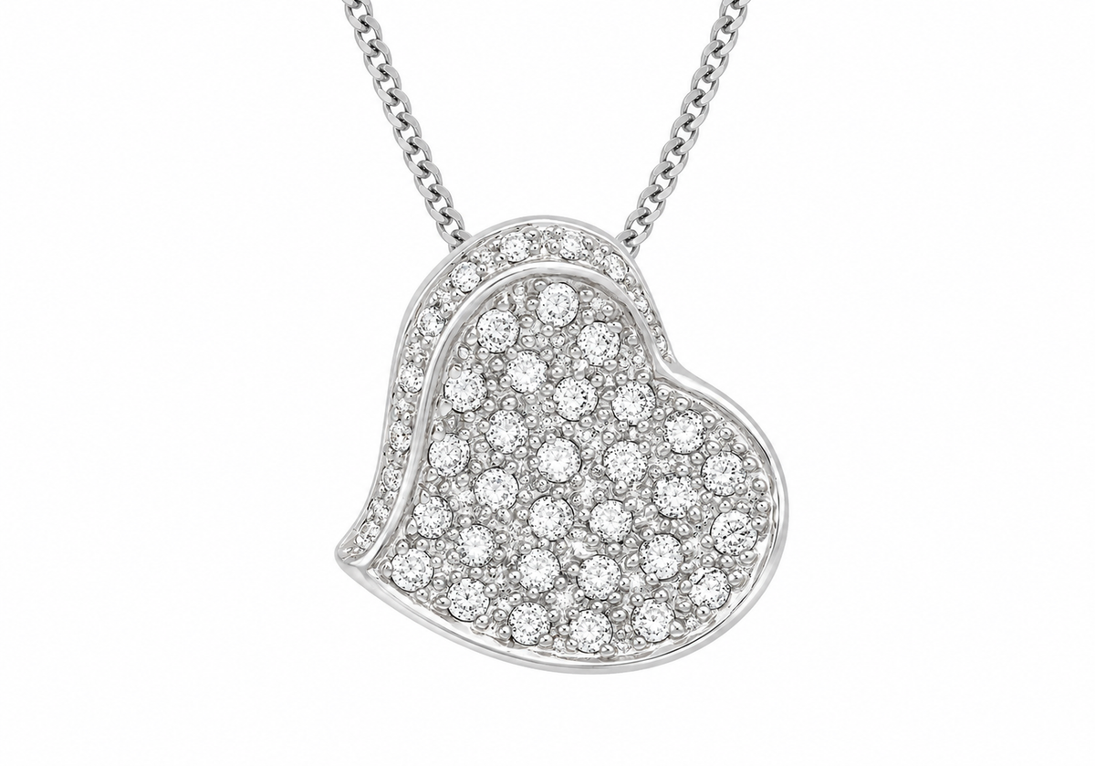 9ct White Gold 0.50ct Pave Set Diamond Heart Slider Pendant