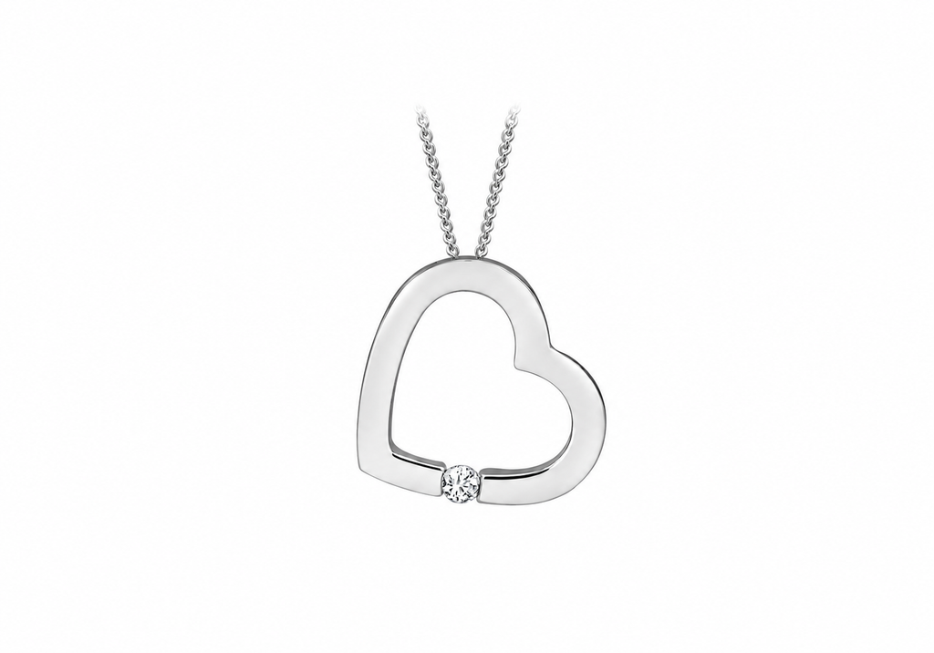 9ct White Gold 0.03ct Diamond Open-Heart Slider Pendant