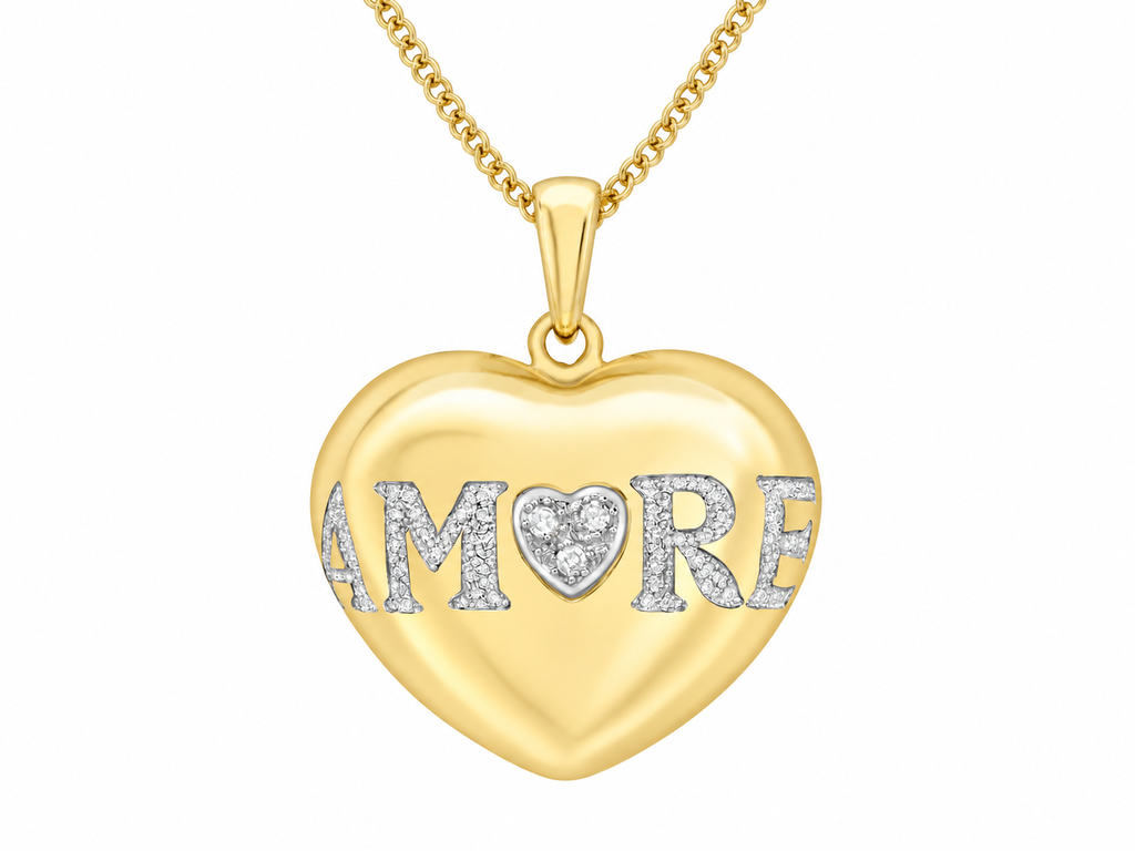9ct Yellow Gold 0.02ct Diamond 'Amour' Heart Pendant