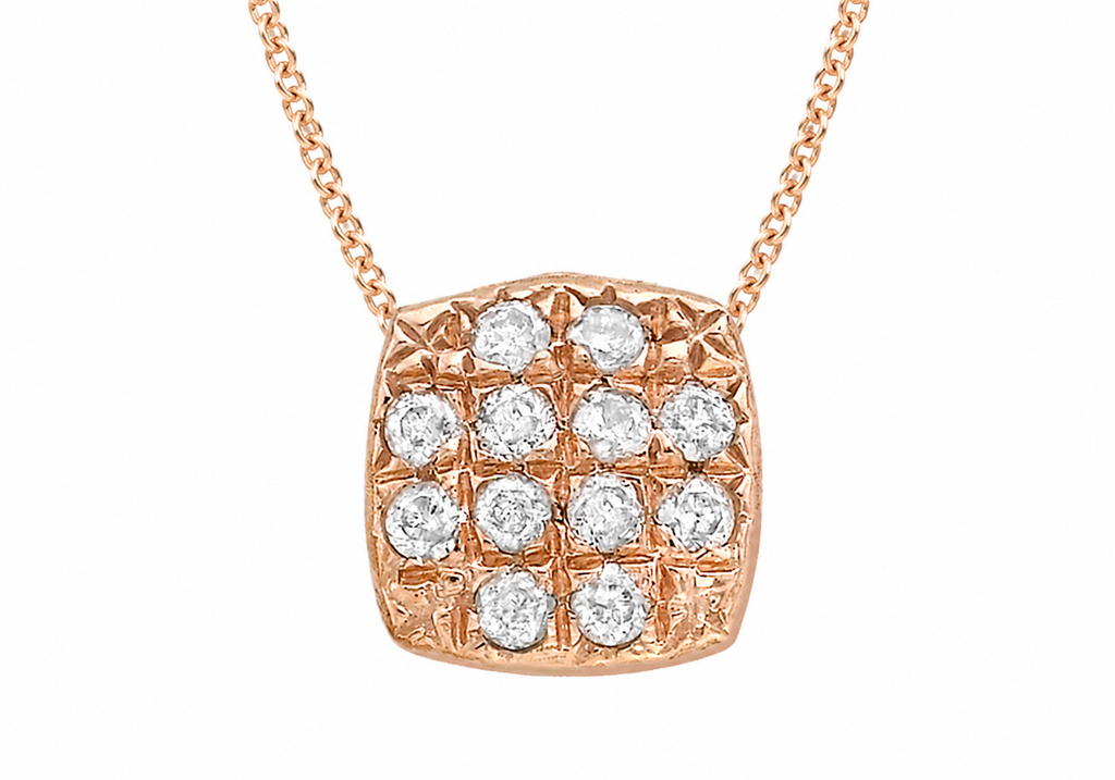 9ct Rose Gold 0.05ct Diamond Cushion Cluster Pendant