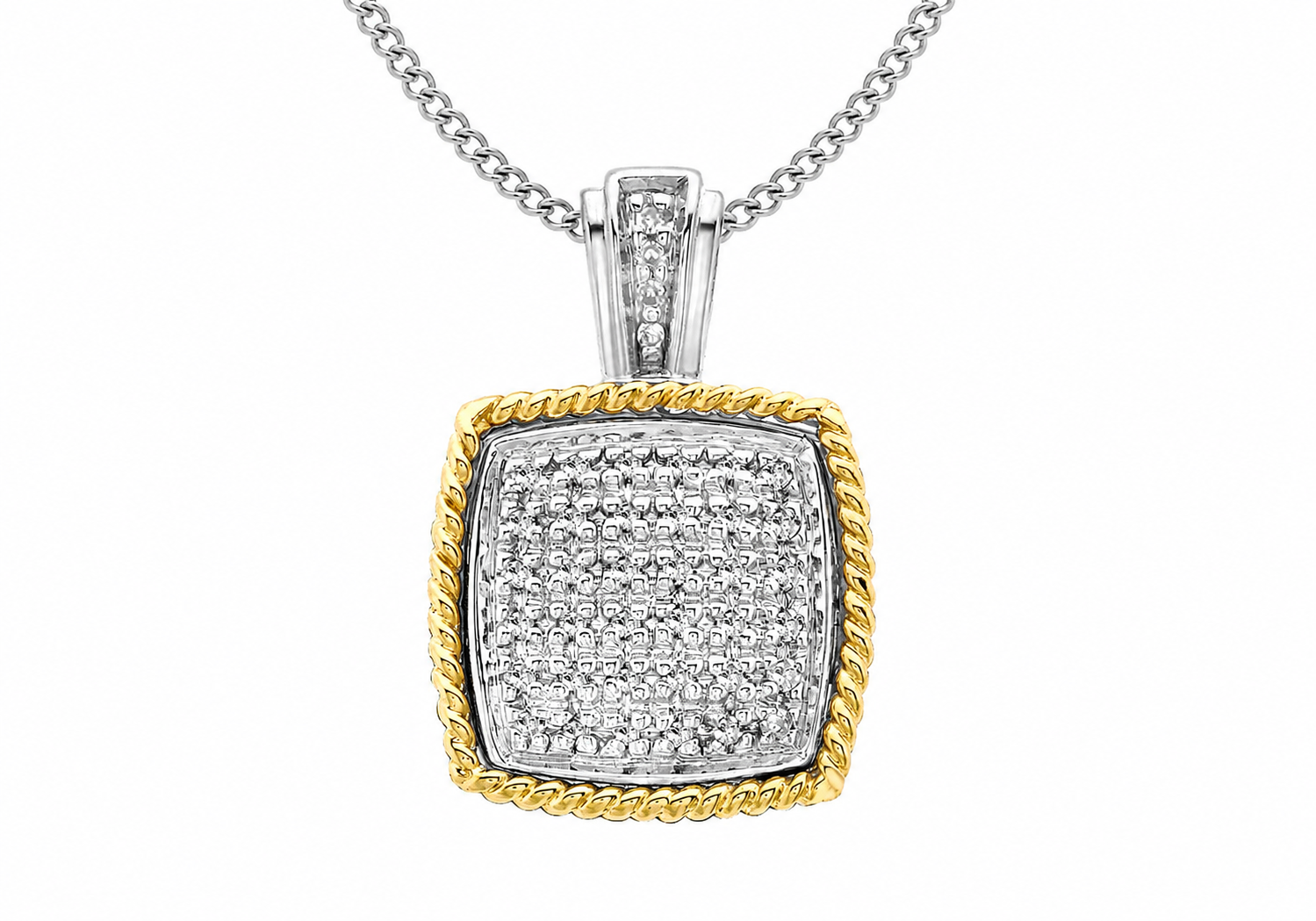 9ct Two-Tone Gold 0.12ct Diamond Rope-Edge Pendant