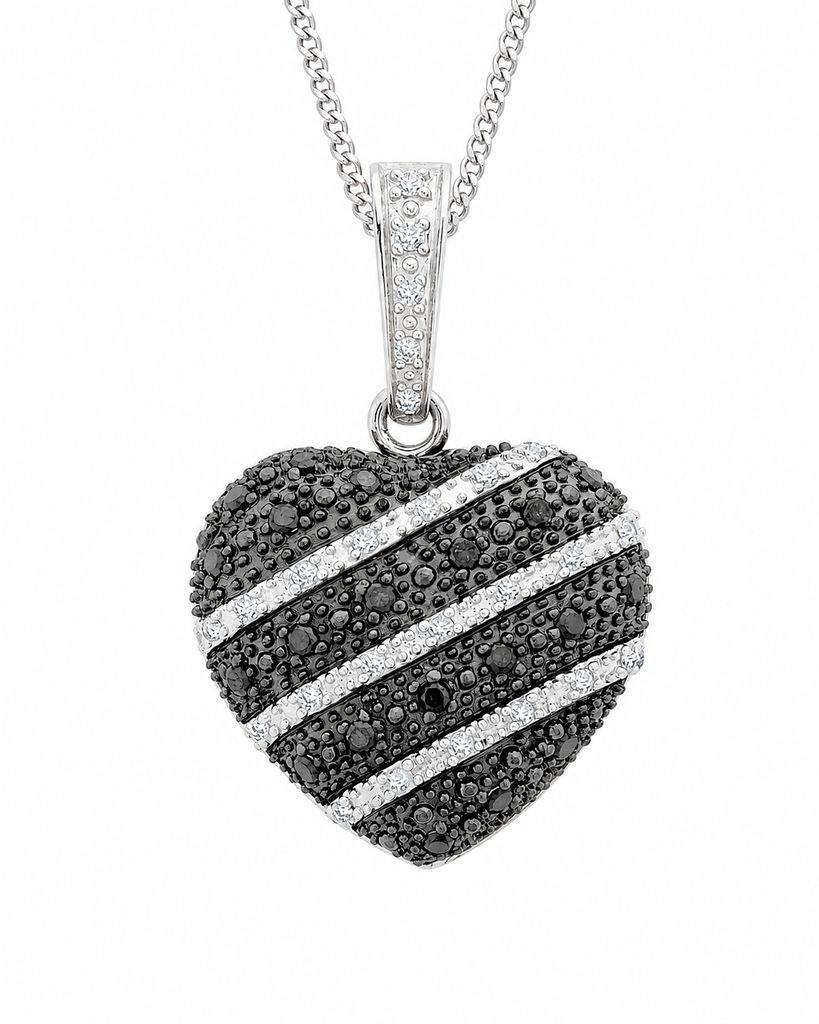 9ct White Gold 0.50ct Black & White Diamond Heart Pendant