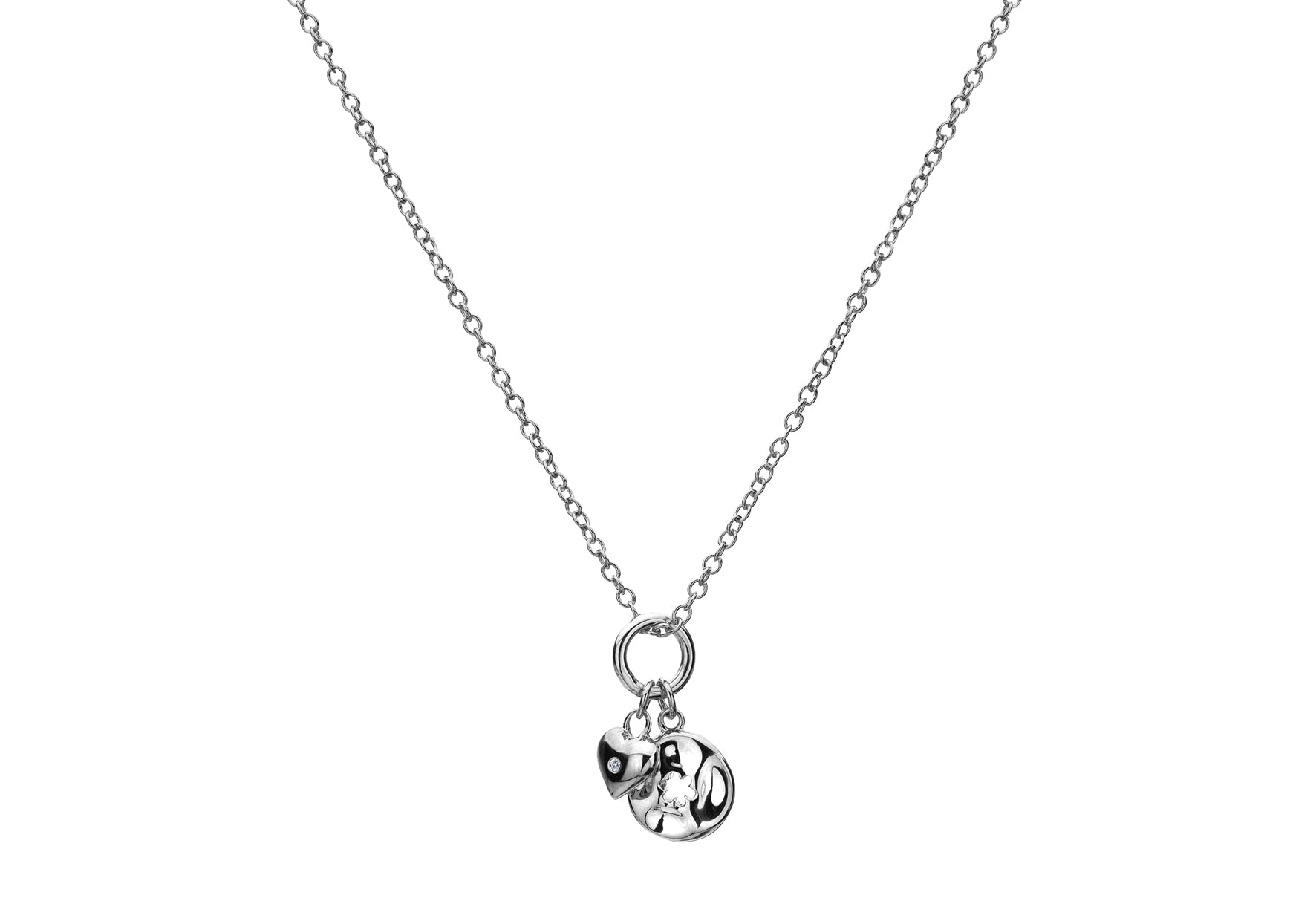 Heart & Flower Pendant Necklace  Hand-Set With A Diamond Accent