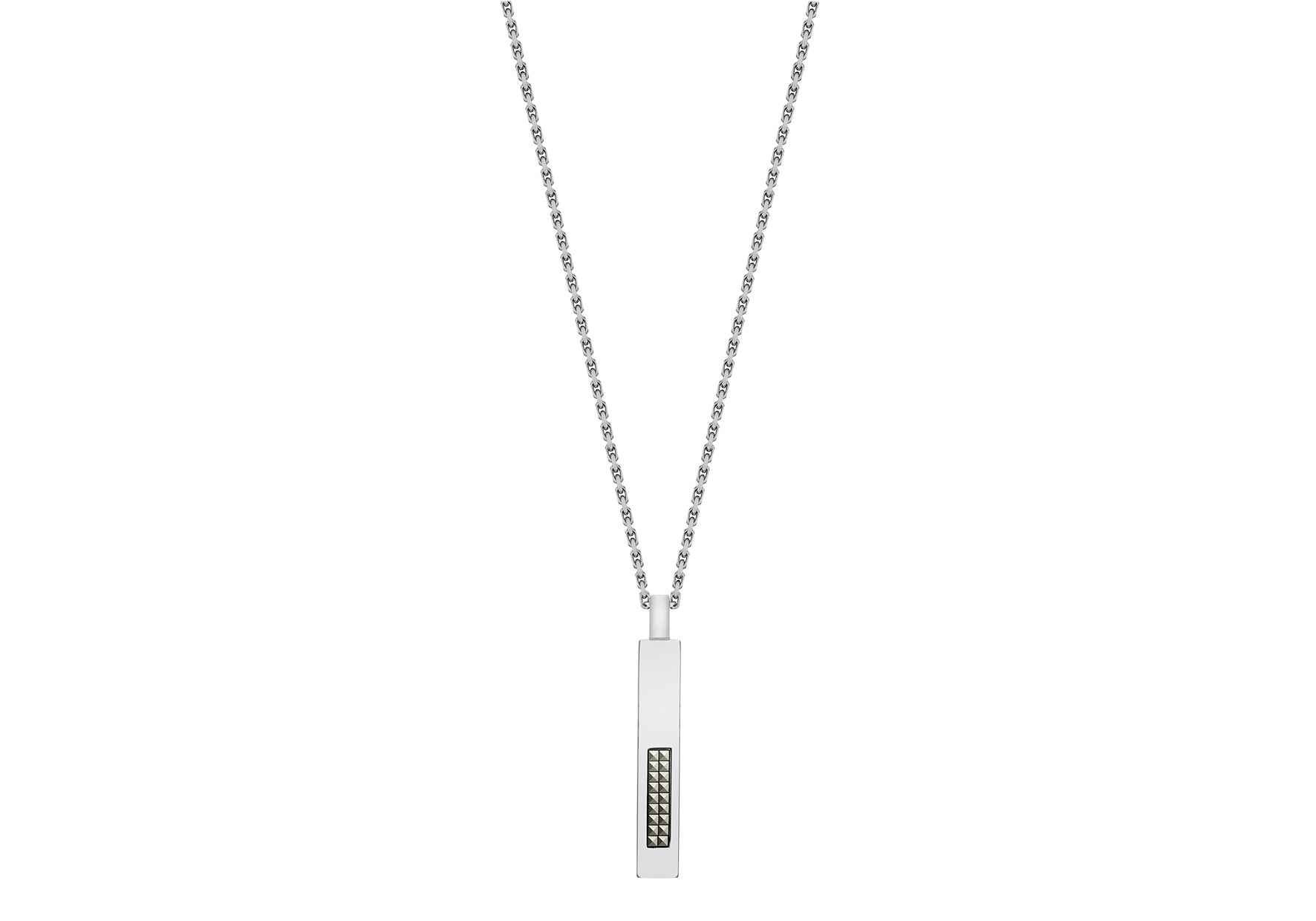 Hoxton London Men's Sterling Silver Pyramid Marasite Set Drop Adjustable Necklace