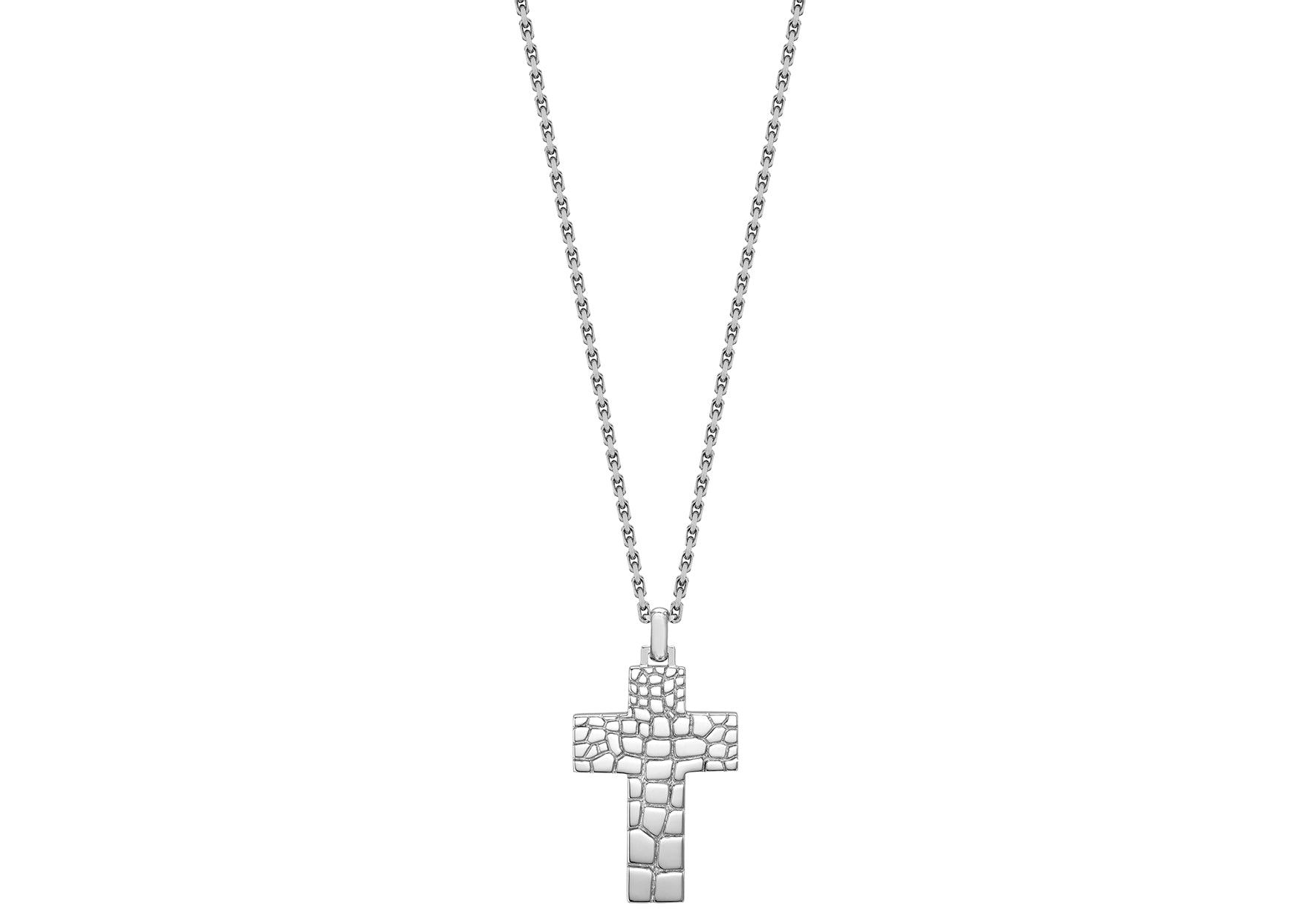 Hoxton London Men's Sterling Silver Wild roodile Pattern Cross Adjustable Necklace