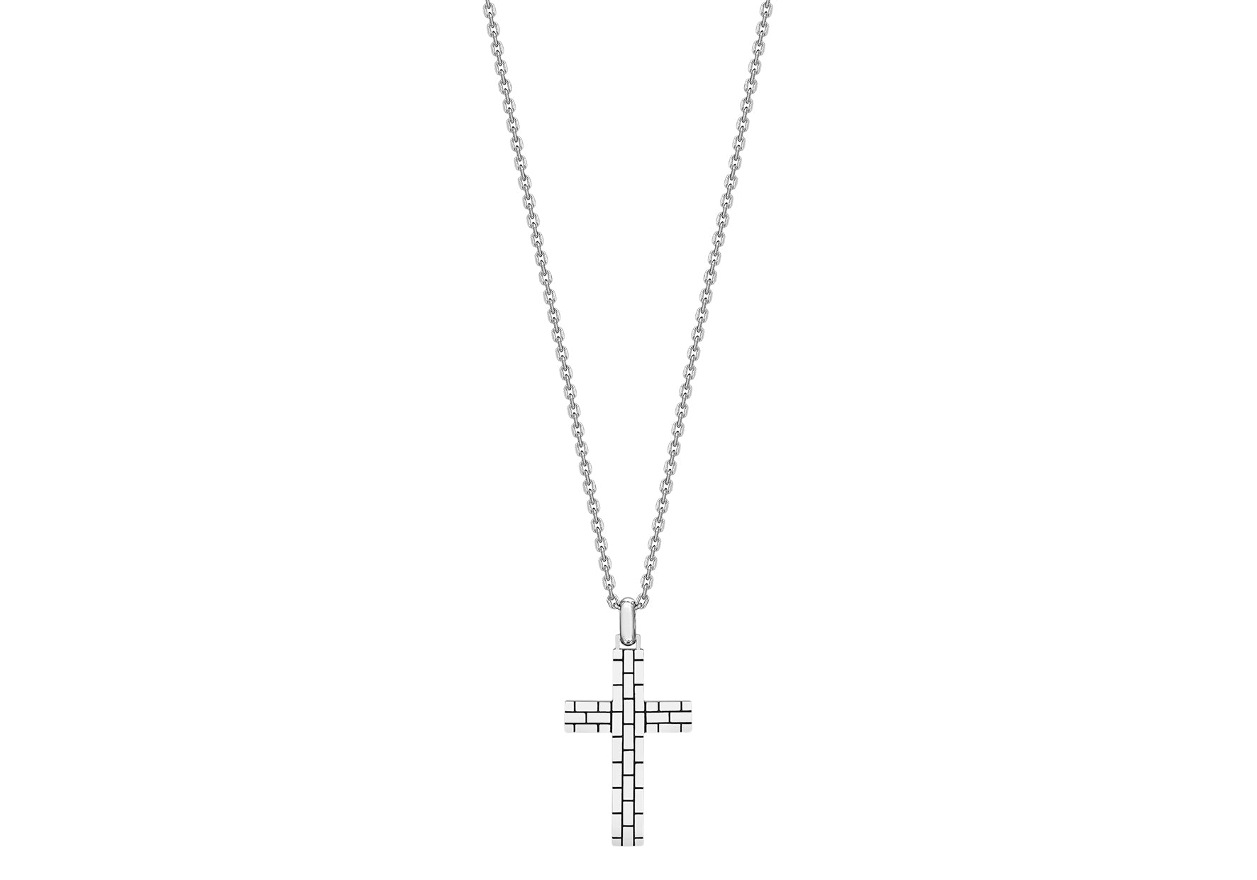 Hoxton London Men's Sterling Silver Brick Pattern Cross Adjustable Necklace