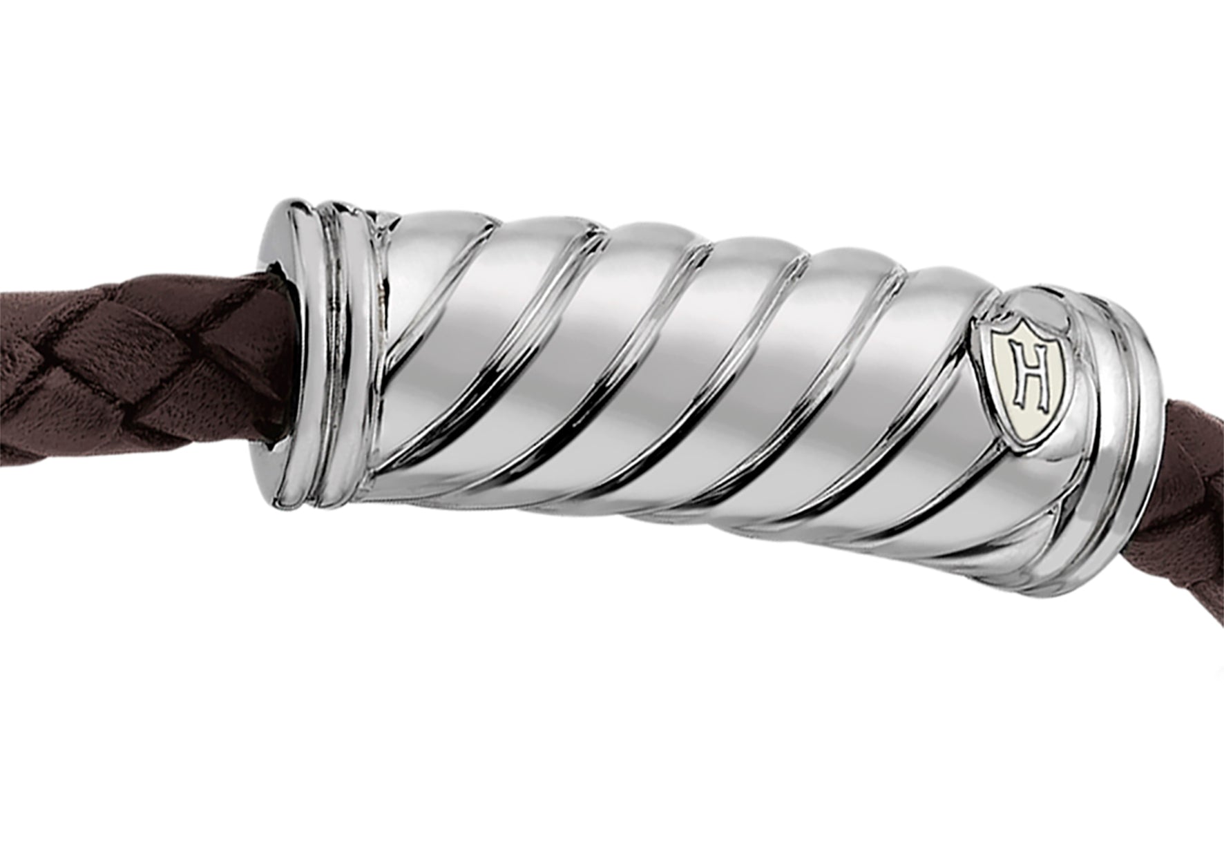Hoxton London Men's Sterling Silver Twist Plaited Leather Silver Magnetic  Bracelet