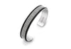 Hoxton London Men's Sterling Silver Bold Leather Ribbed Cuff Bangle