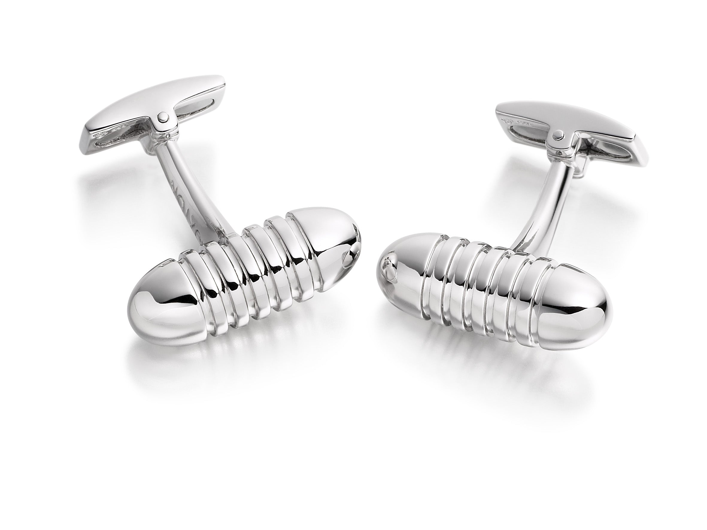 Hoxton London Men's Sterling Silver Ribbed Bullet Cufflinks