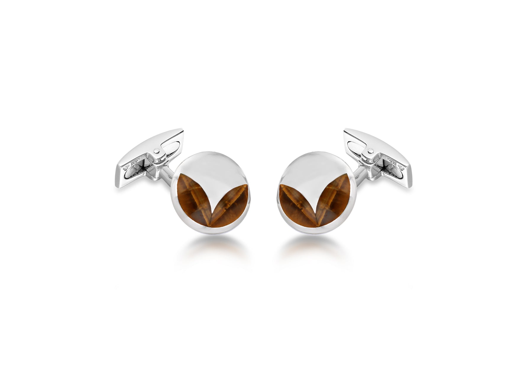 Hoxton London Men's Sterling Silver and Tigers Eye Round Cufflinks