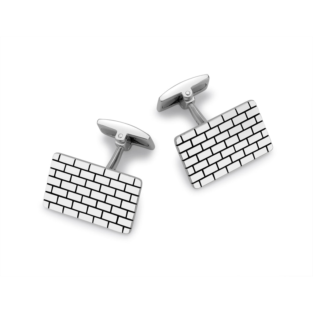 Hoxton London Men's Sterling Silver Brick pattern Rectangular Cufflinks