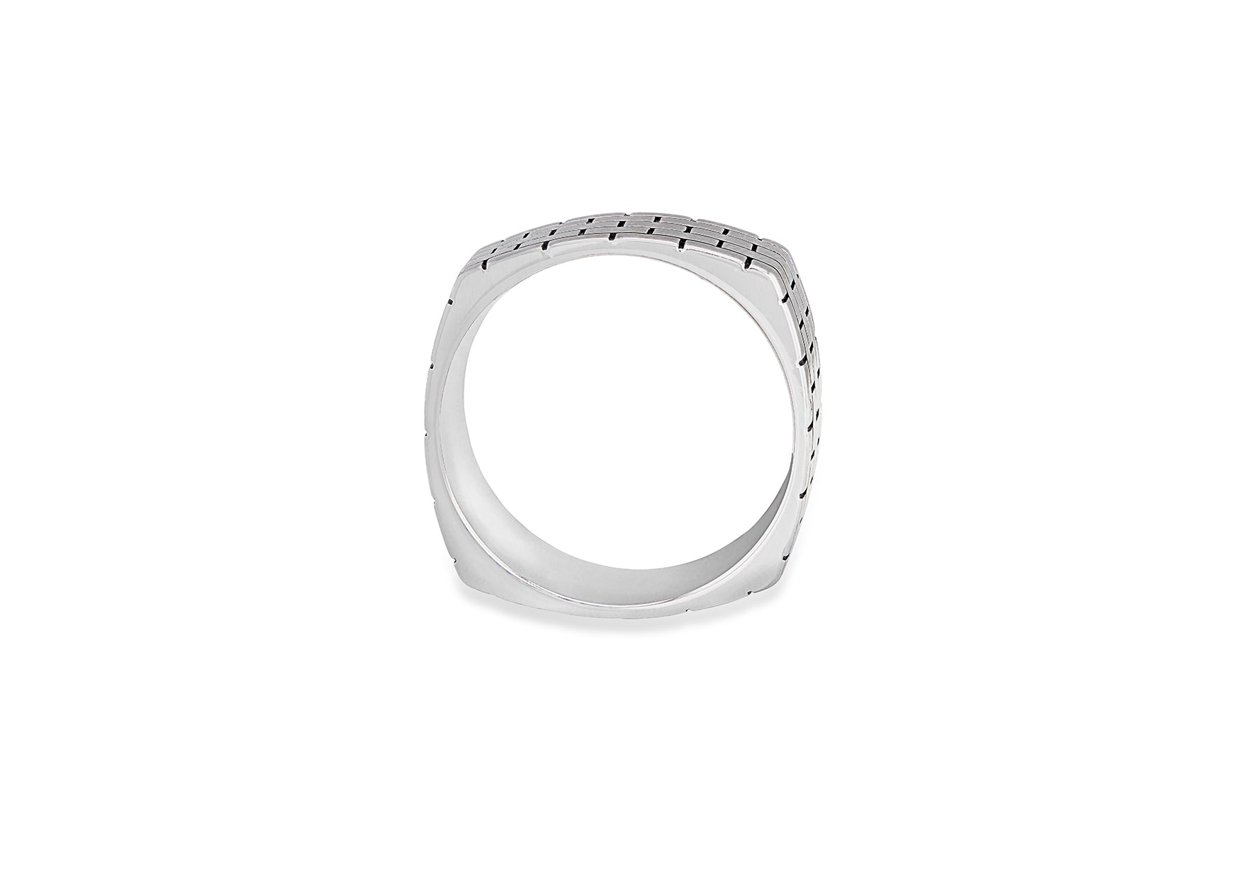Hoxton London Men's Sterling Silver Brick Patterned Square Ring