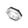 Hoxton London Men's Sterling Silver Black Sapphire Set Hexagonal Ring