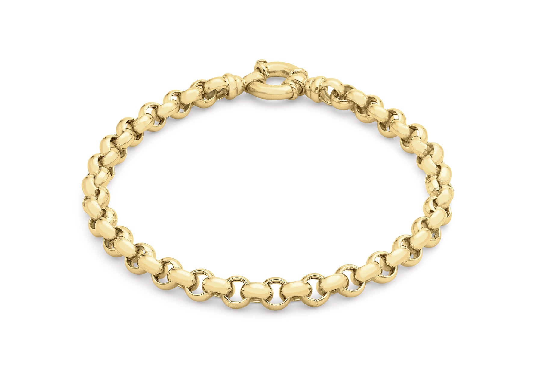 9ct Yellow Gold 250 Large Spring Ring Belcher  Chain Bracelet 19m/7.5"9