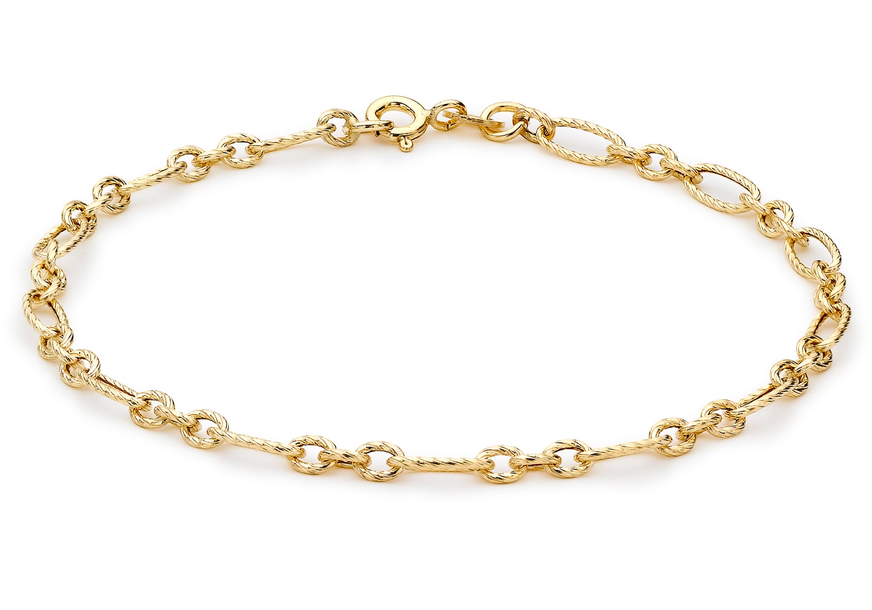 9ct Yellow Gold Textured Figaro Bracelet 19m/7.5"9