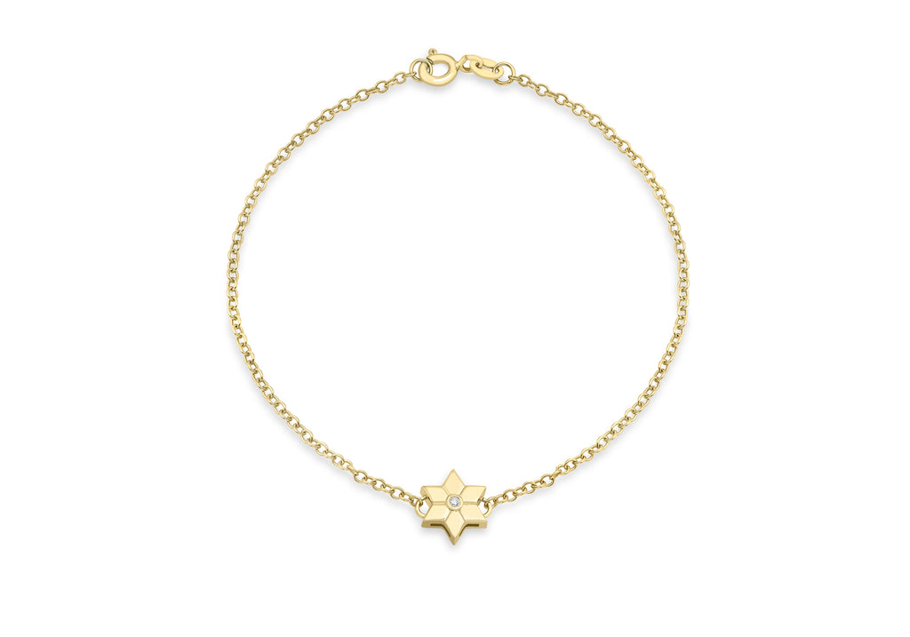 9ct Yellow Gold 0.01t Diamond Flower Charm Bracelet 19m/7.5"9
